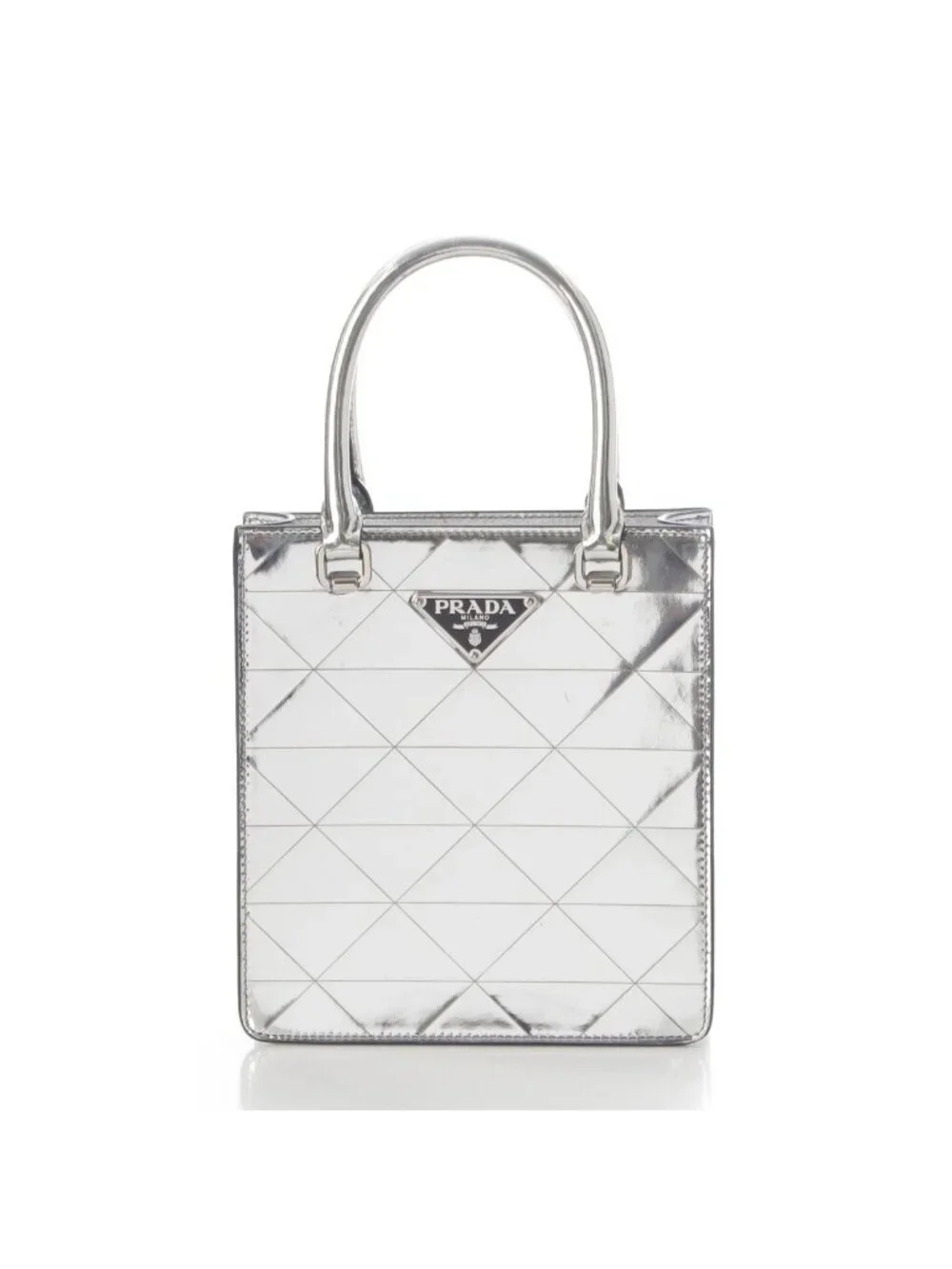 Prada Leather Triangle Logo Mini Chain Shoulder Bag Silver - Picture 2 of 10